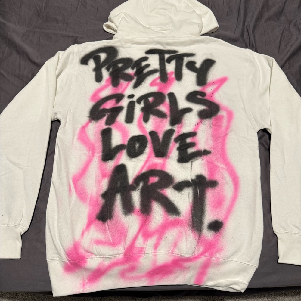 Pretty Girls Love Art Hoodie - White and Pink